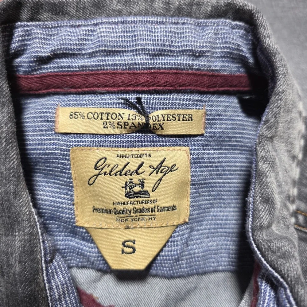 Gilded Age Denim Shirt Mens Small‎ Grey Snap Button Western Workwear Stretch S